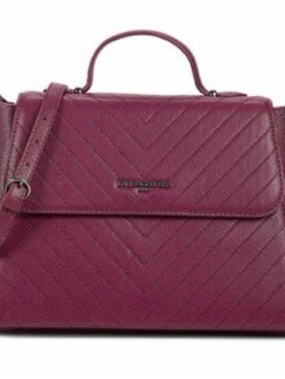Karl Lagerfeld Paris Charlotte Satchel Plum Wine Quilted Chevron Crossbody Bag